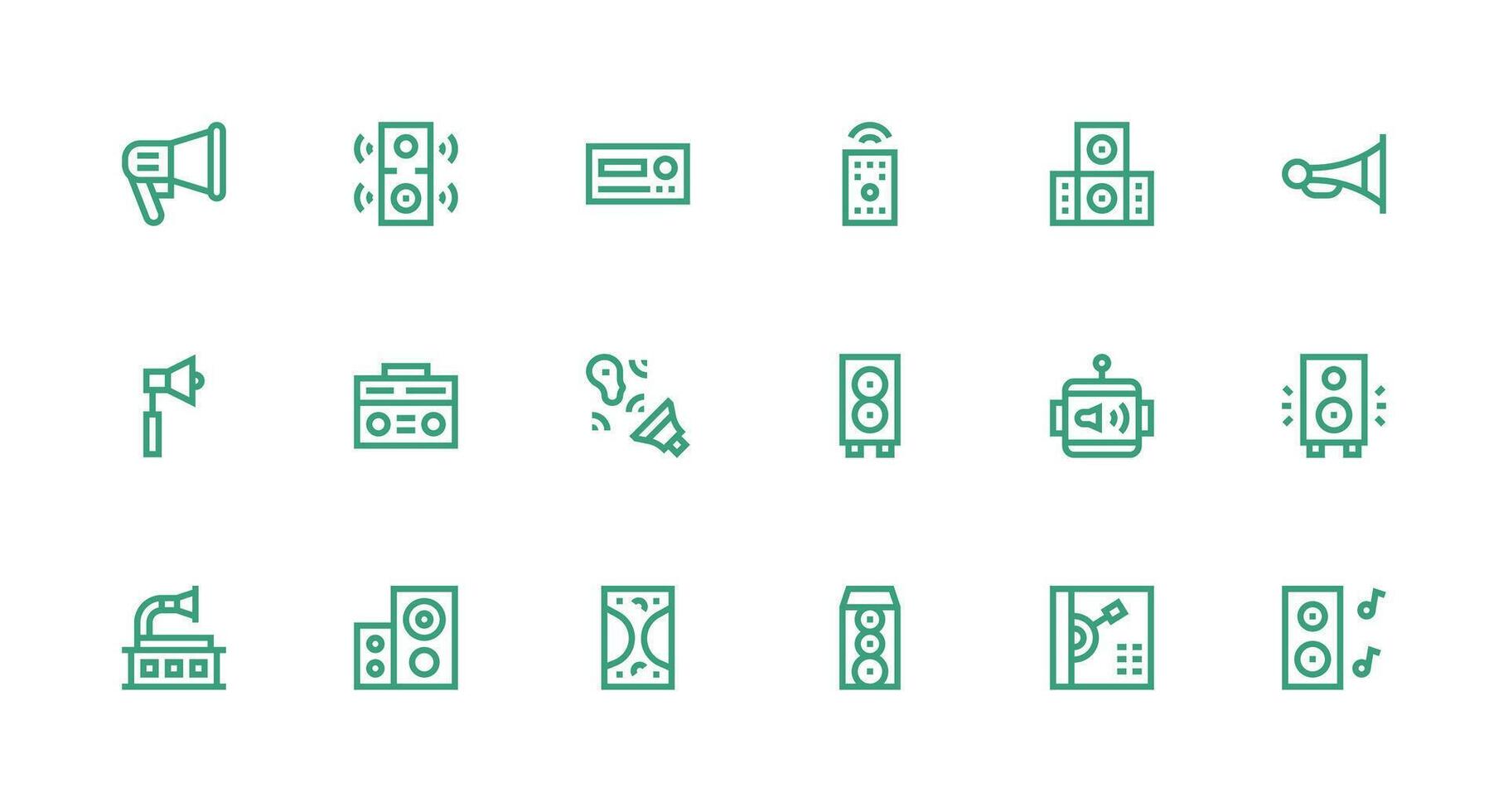 Sound System Icon Set with 18 Strong Stroke Line Graphics Reliable Icons for All Interfaces vector