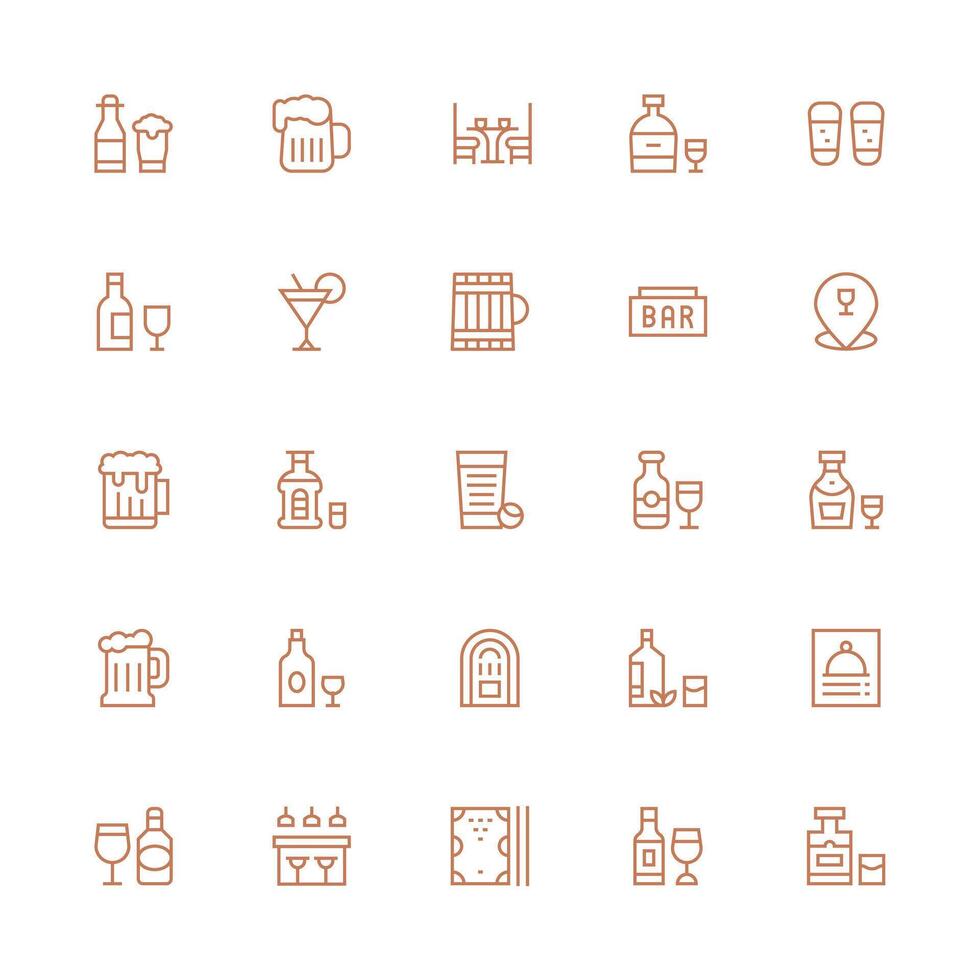 25 Medium Stroke Outline Icons for Pub Graphics Core Icon Collection for Daily Tasks vector