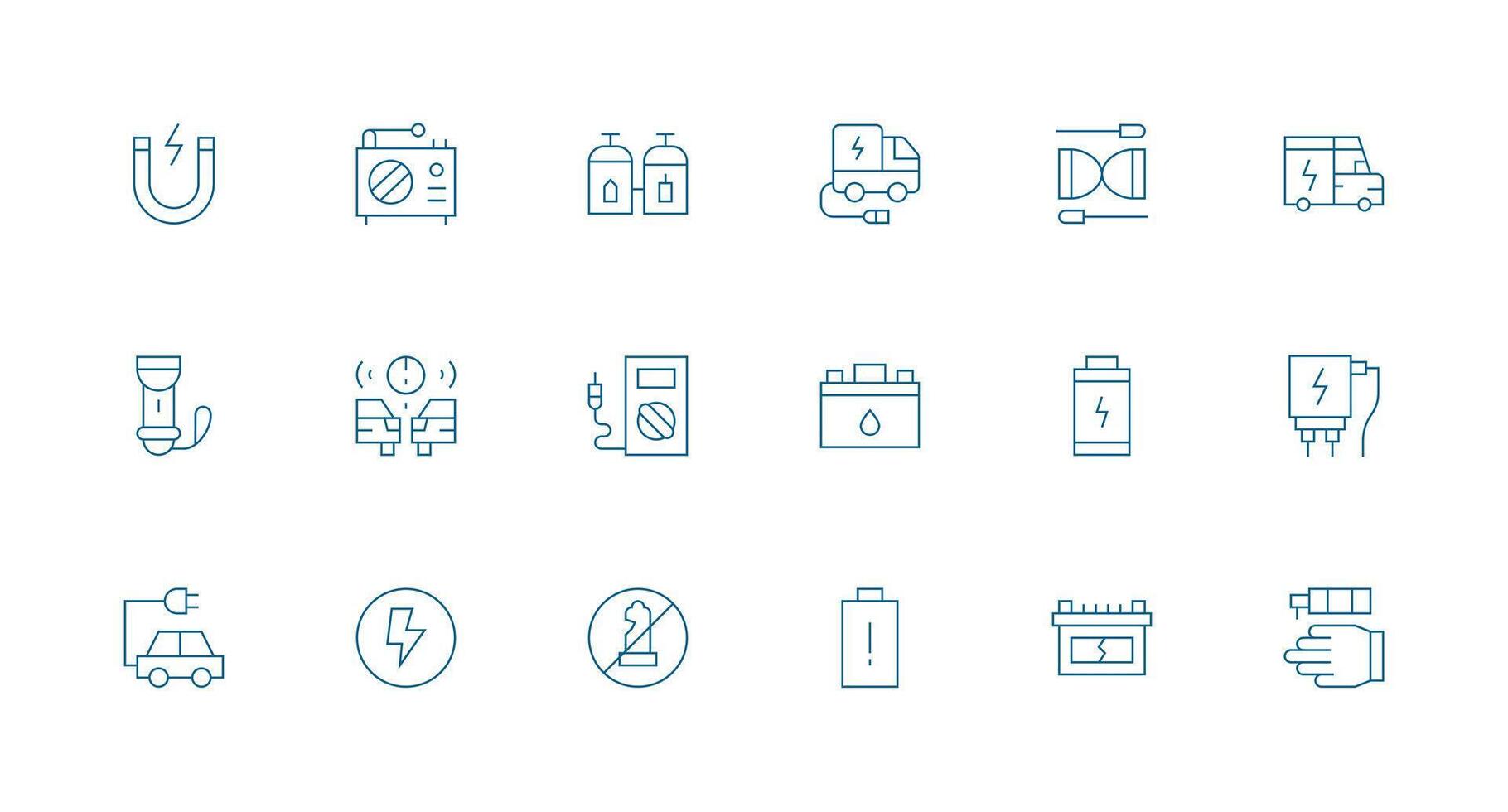 Minimal Line Style Battery Icons with 18 Vectors Icon Set for Web
