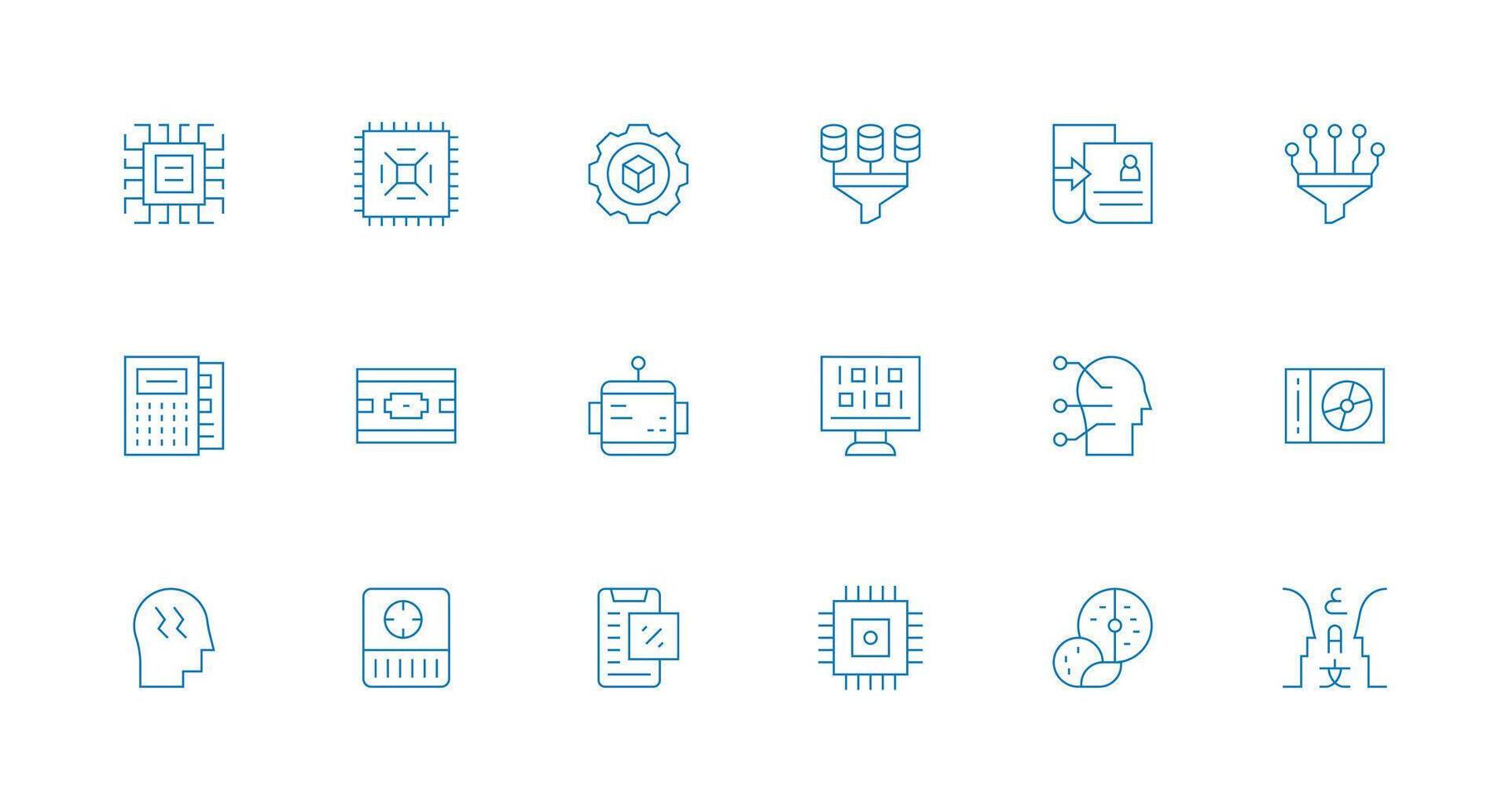 Data Processing Visual Pack containing 18 Minimal Line Icons Essential Icon Set for Teams vector