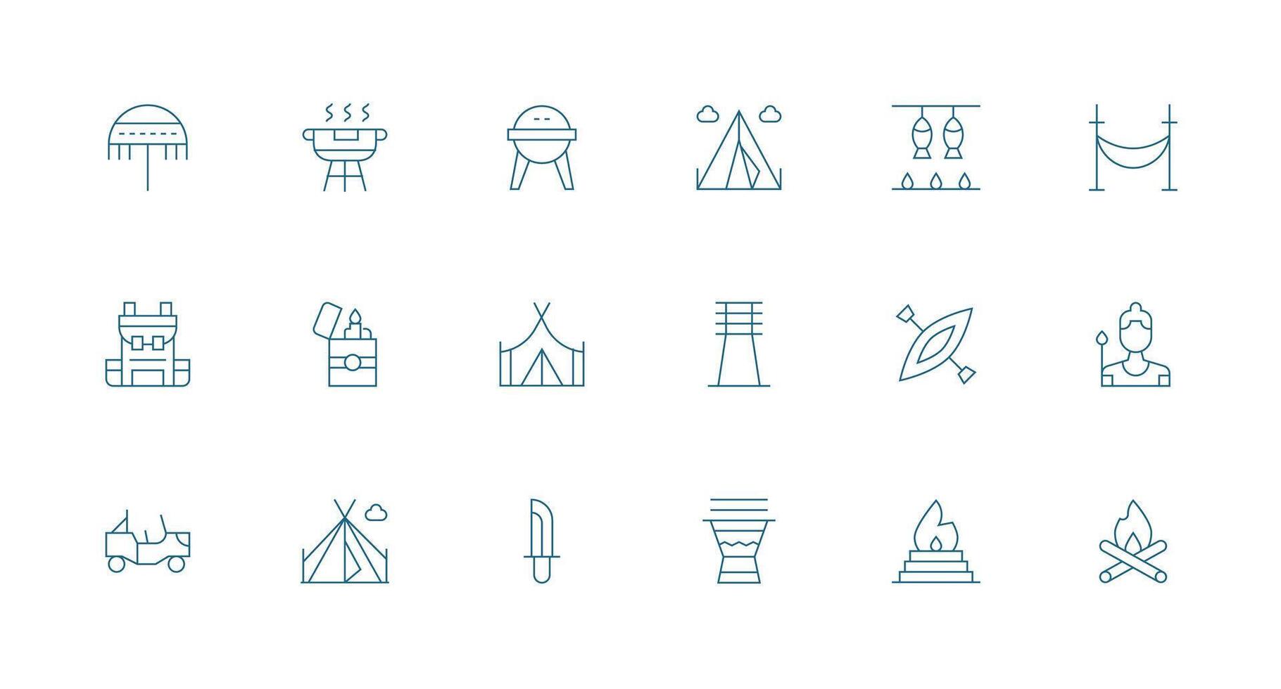Camping Icon Collection with 18 Minimal Line Designs UI Icon Set vector