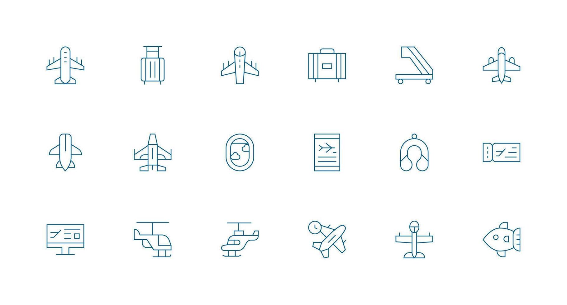18 Icons for Airplane in Minimal Line Format Pixel Perfect Icon Set vector