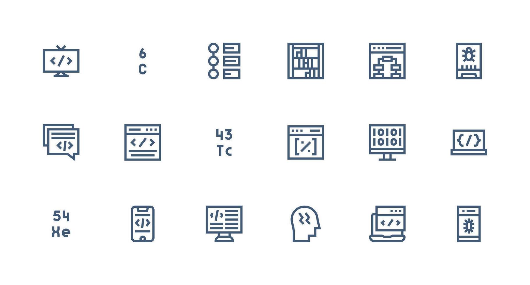 18 Strong Stroke Line Vectors for Programming Theme Style Icon Set