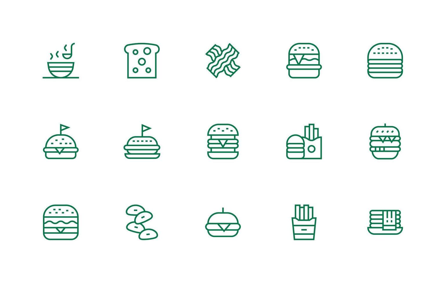 Regular Line Style American Food Icons with 15 Vectors Neatly Designed Icons for Web Platforms