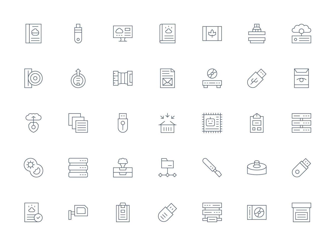 35 Light Line Style Icons from Data Storage Collection Complete Icon Bundle for Web Design vector