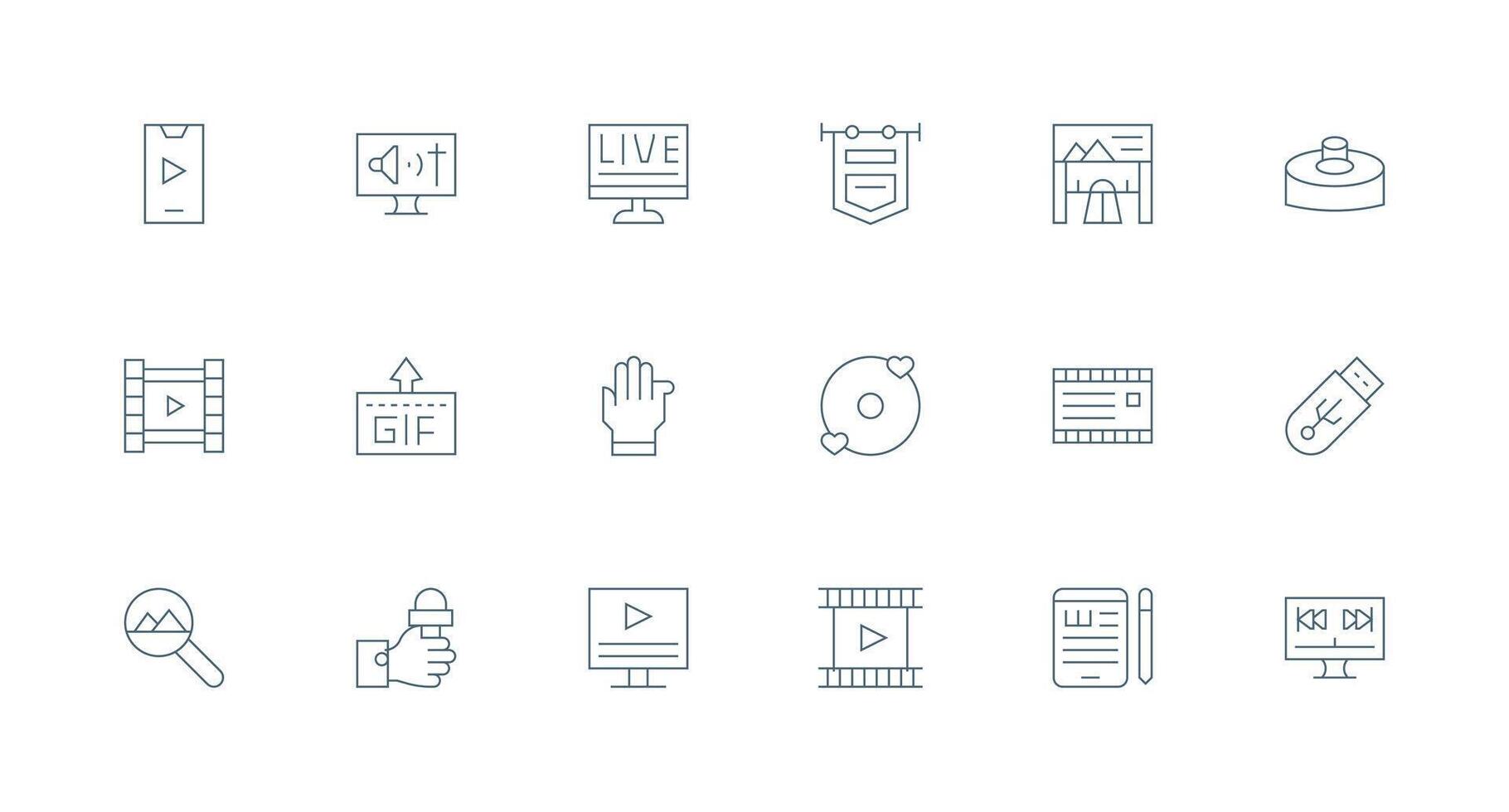 Digital Media featuring 18 Icons in Minimal Line Design Clean Set for Layout Prototypes vector