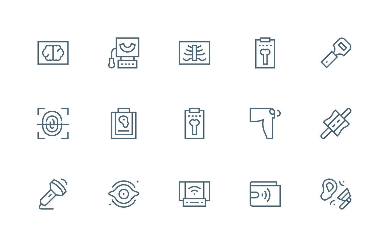 Scan Icon Collection with 15 Regular Line Designs Web and App Icon Pack Collection vector