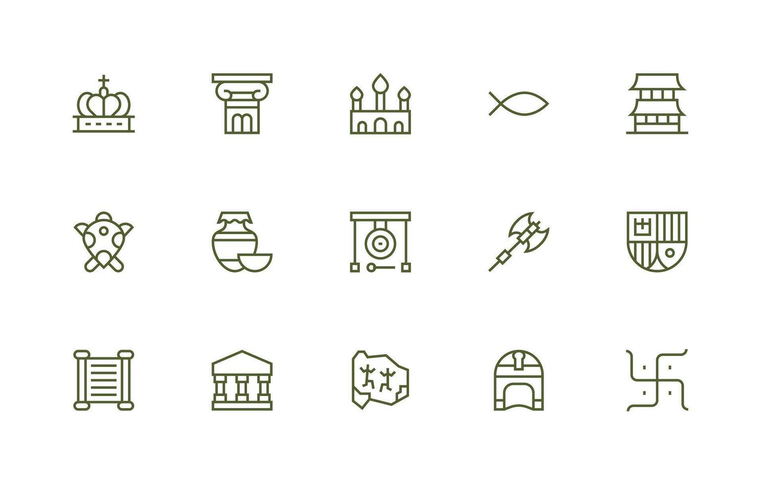 15 Regular Line Vectors for Ancient Theme Quick Access Icons for UI Development