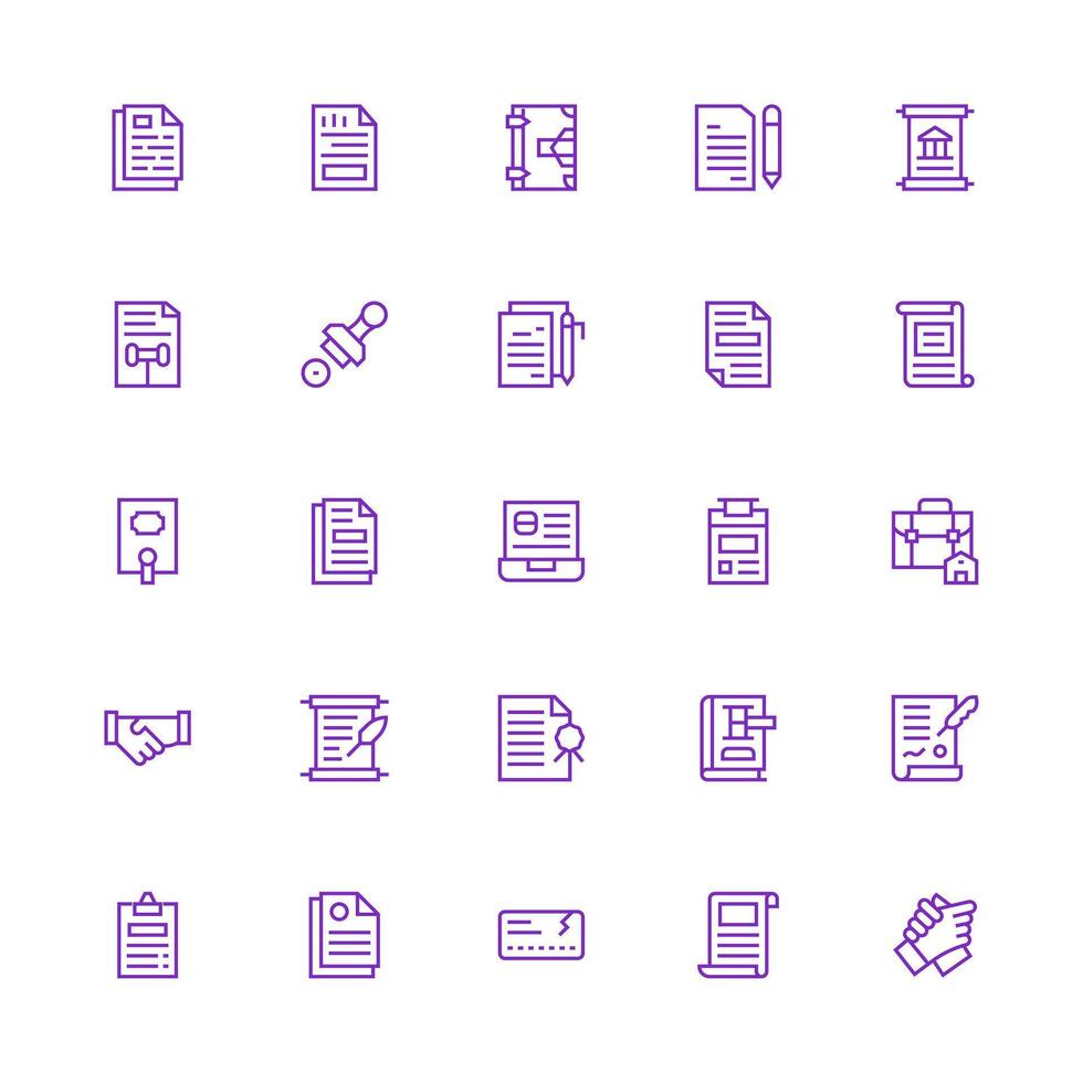 Contract Icon Set with 25 Medium Stroke Outline Graphics Web and App Icon Pack Collection vector