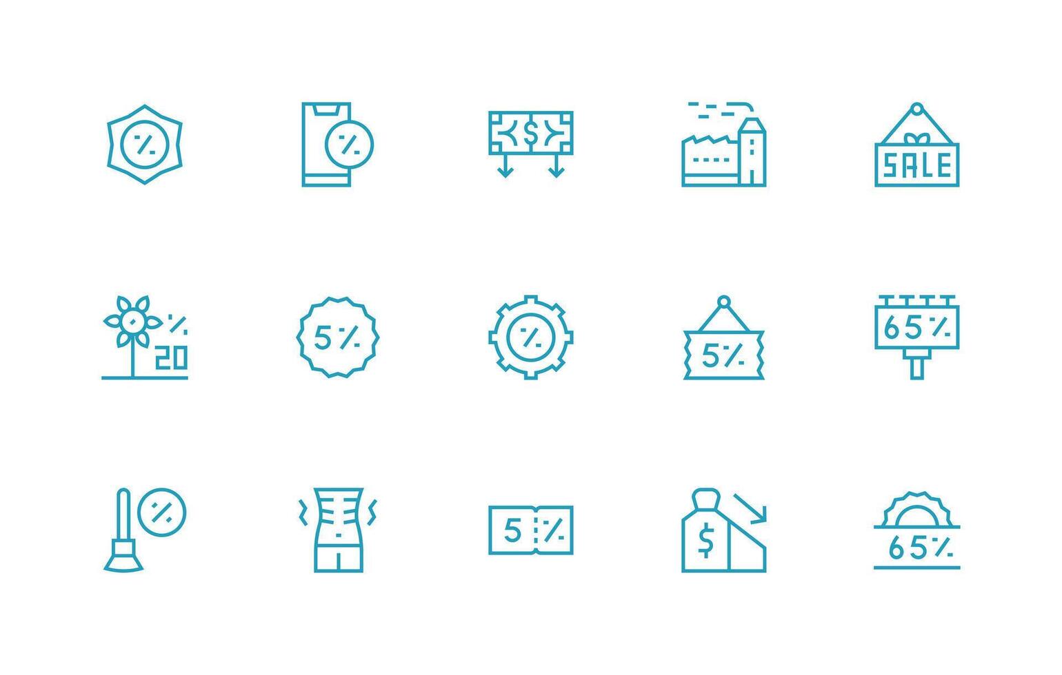 Reduction Icon Set with 15 Regular Line Graphics Flexible Icon System for Web Interfaces vector