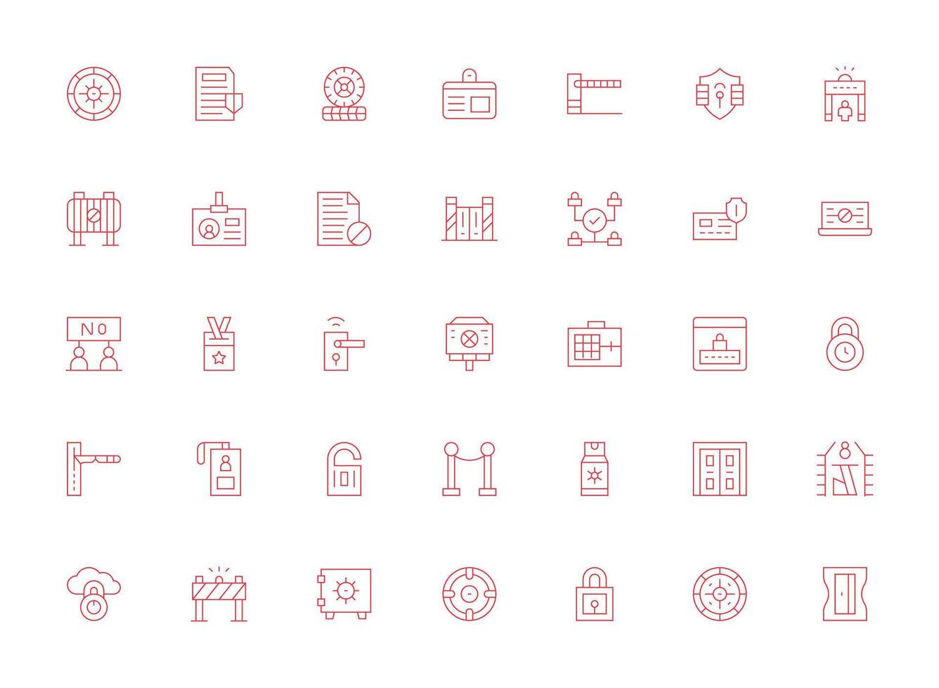 Access Control Icon Set with 35 Light Line Graphics Scalable Icons for All Themes vector