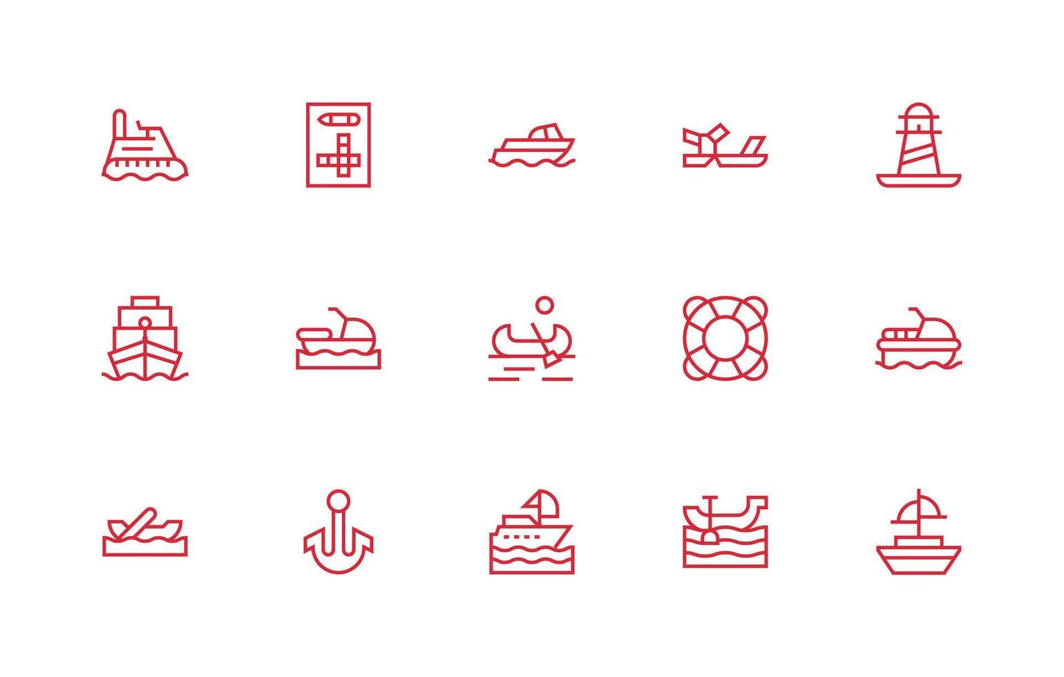 15 Icons for Boat in Regular Line Format Versatile Icon Collection for Designers vector