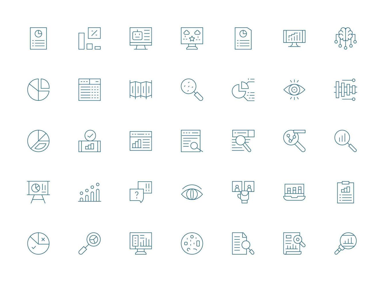 Data Analysis Icon Set with 35 Light Line Graphics Scalable Icons for Cross-Platform Interfaces vector