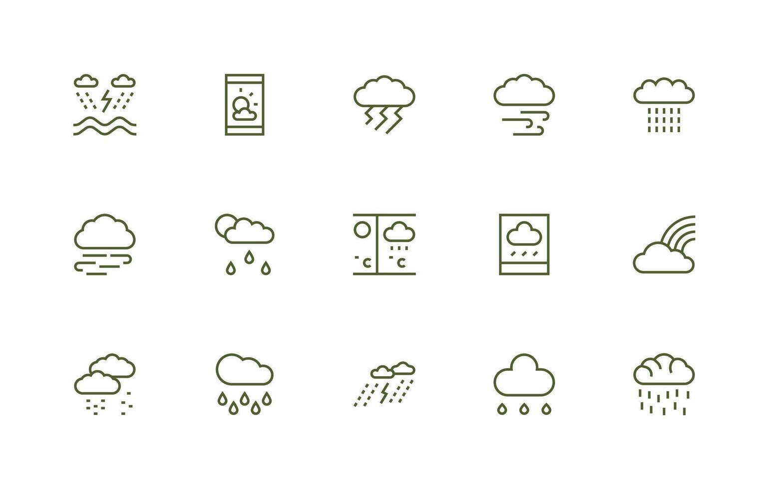 Stormy Visual Pack containing 15 Regular Line Icons Complete Icon Set for Mobile Apps vector