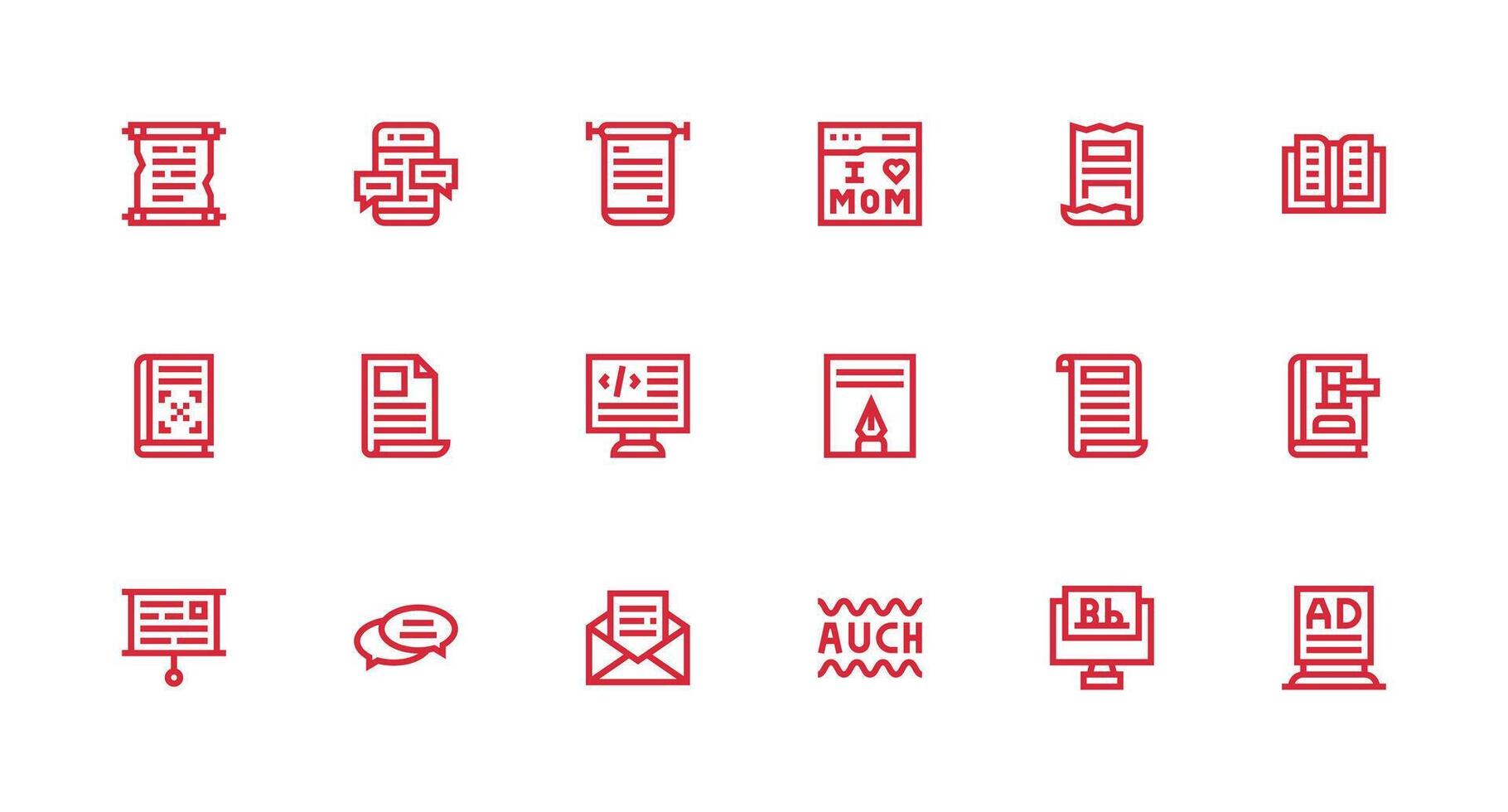 Strong Stroke Line Icons from Text Set with 18 Vectors Clean Icon Set Icon Pack for UI Projects
