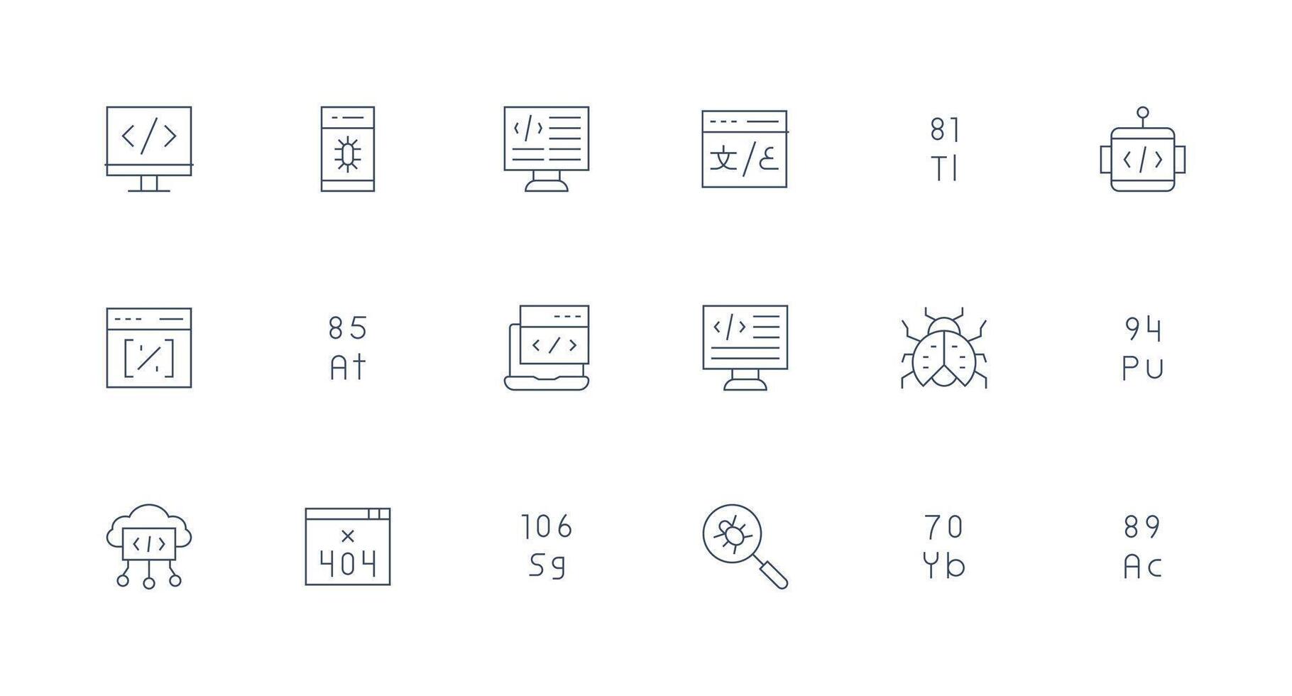 Minimal Line Style Code Icons with 18 Vectors Organized Icon Pack for Quick Access