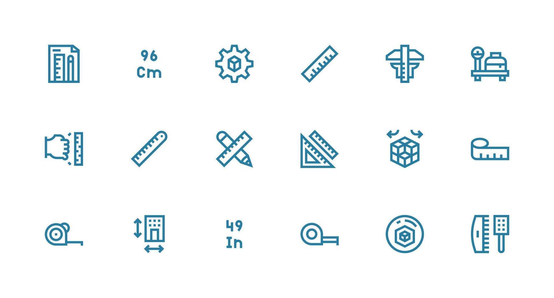 18 Icons for Dimension in Strong Stroke Line Format Interface Icon Collection vector