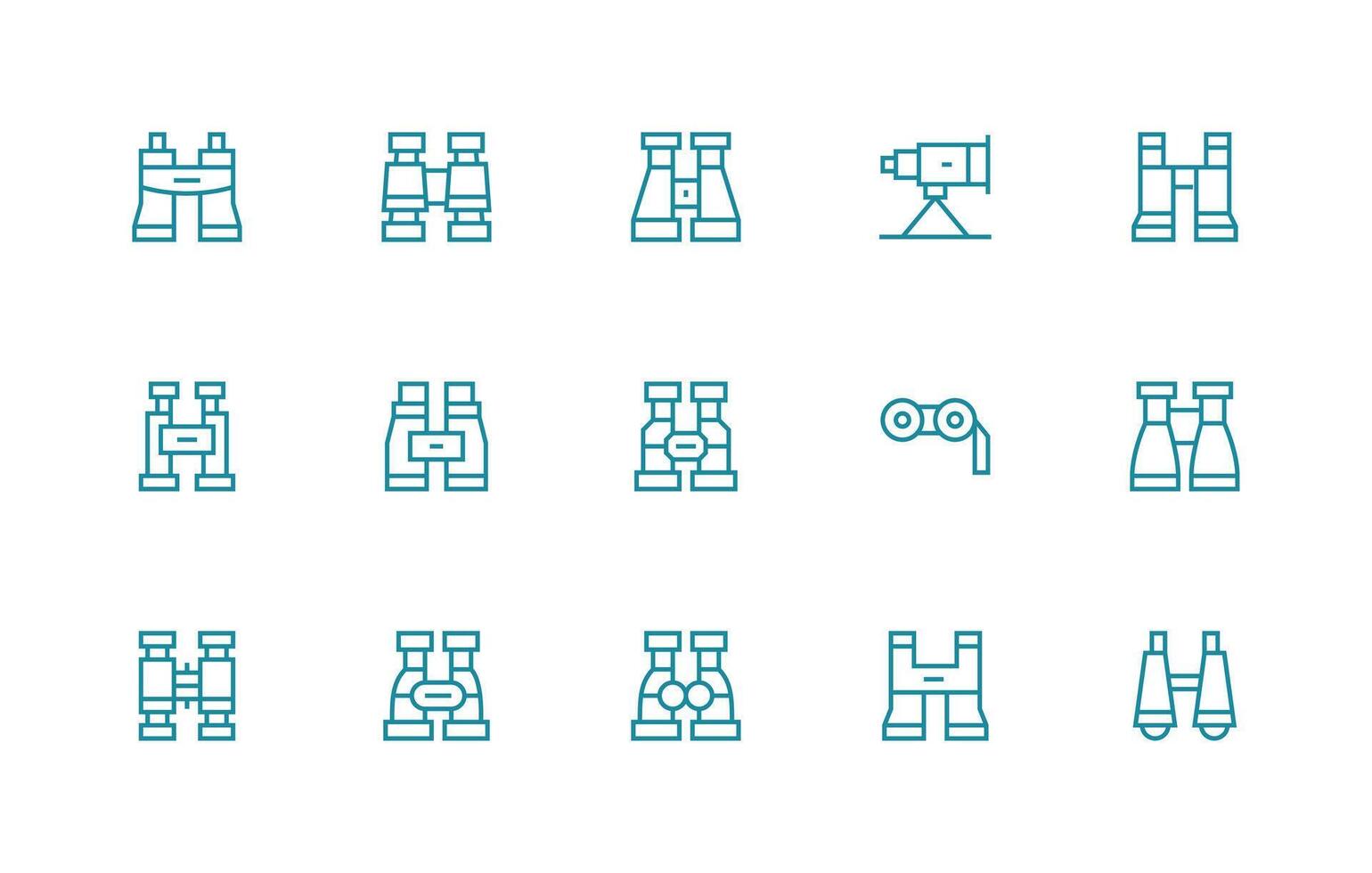 Spotting Scope Visual Pack containing 15 Regular Line Icons Functional Icon Series vector
