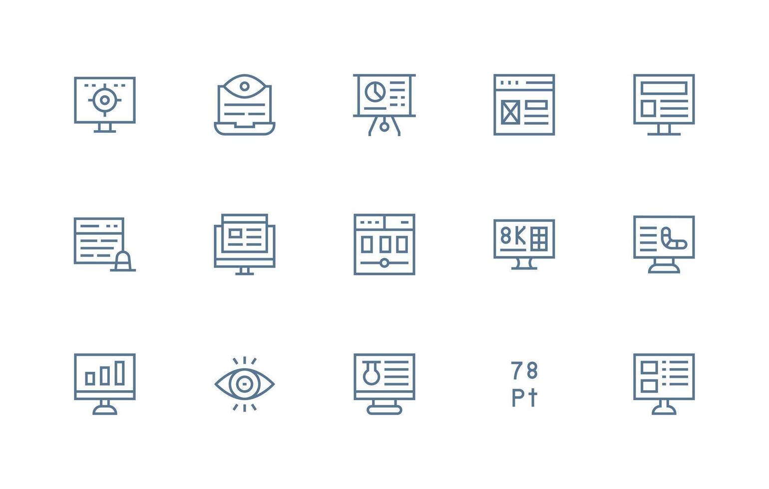15 Icons for Data Display in Regular Line Format UI-Ready Icon Collection vector