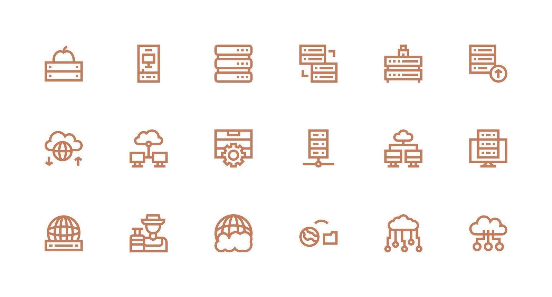 Hosting Set with 18 Strong Stroke Line Icons Icon Set for Apps vector