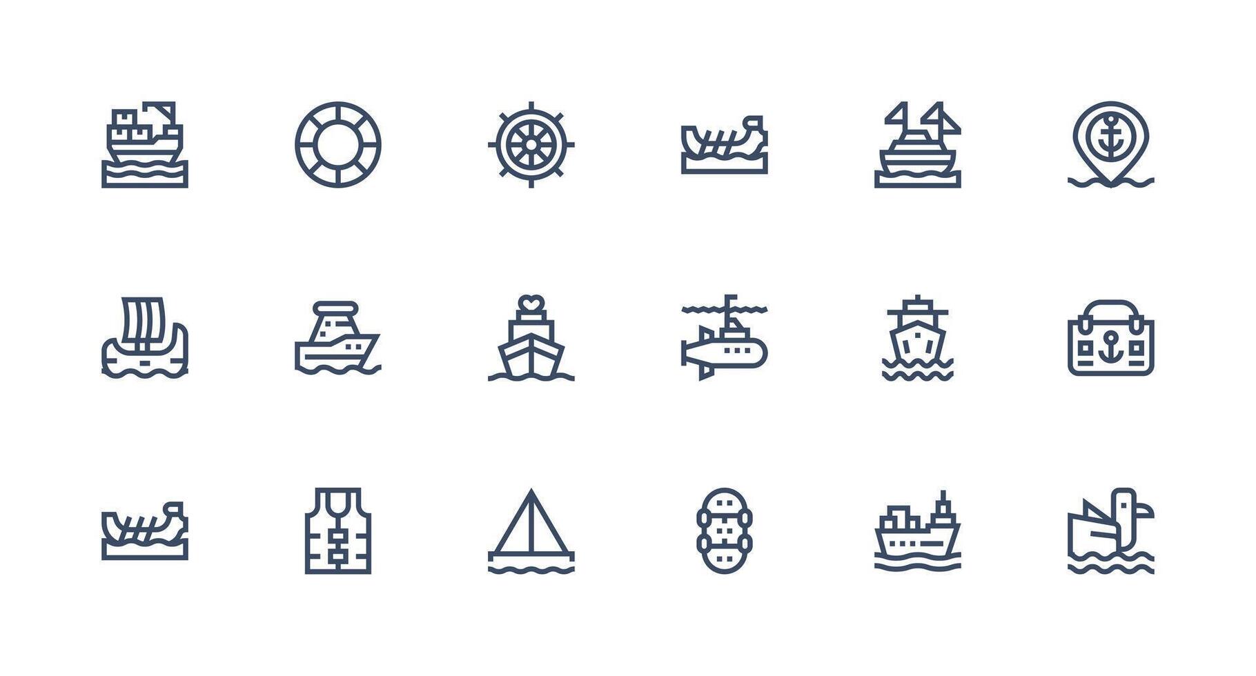 Maritime Design Icons featuring 18 in Strong Stroke Line Style Clean Set for Layout Prototypes vector