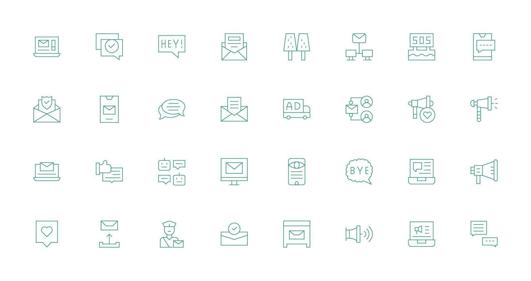 Message Design Icons featuring 32 in Thin Line Style Full Icon Library for UI Designers vector