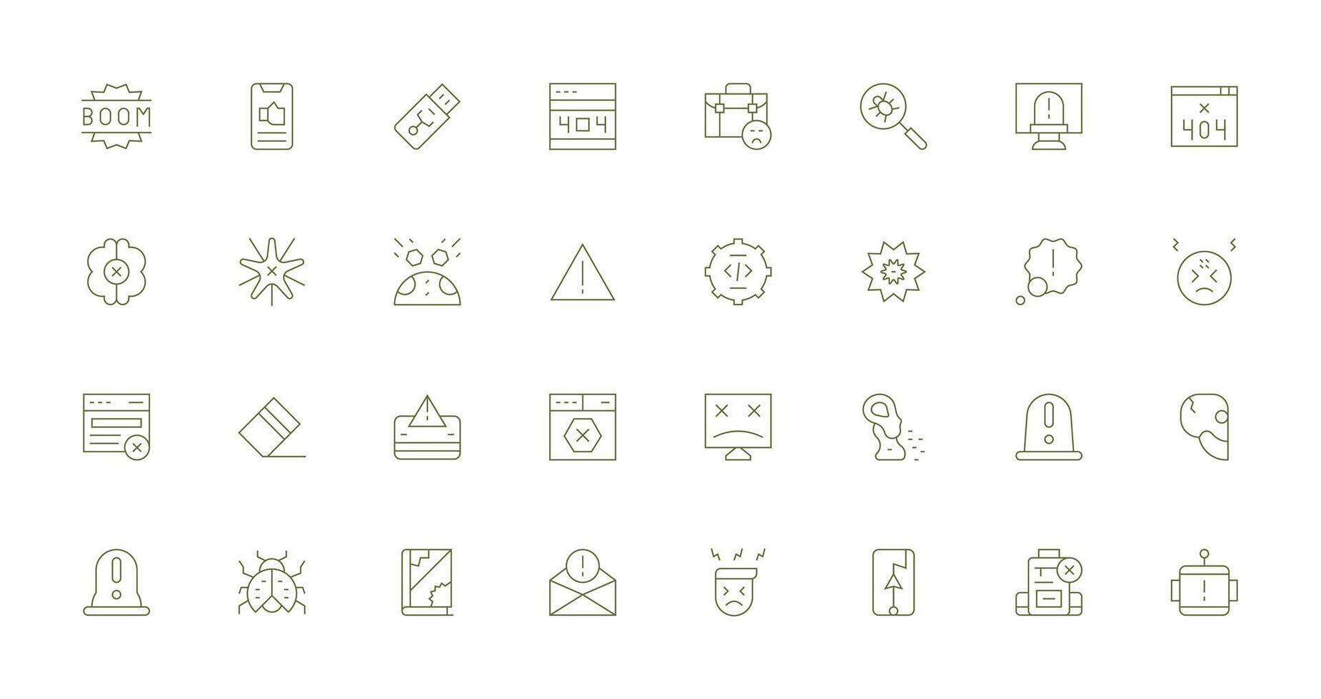 Delgado línea íconos desde error conjunto con 32 vectores completar icono haz para web diseño