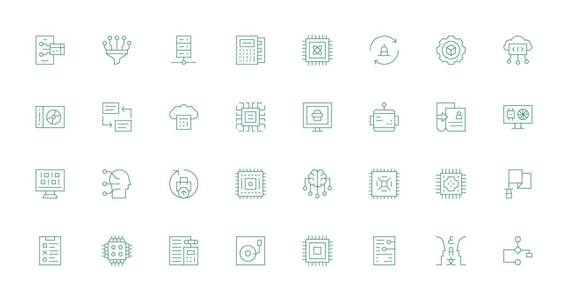 32 Thin Line Vectors for Data Processing Theme Flexible Icon System for Web Interfaces