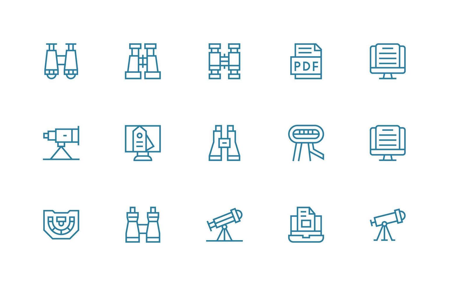 Viewing Icon Collection with 15 Regular Line Designs Icon Set for Projects vector