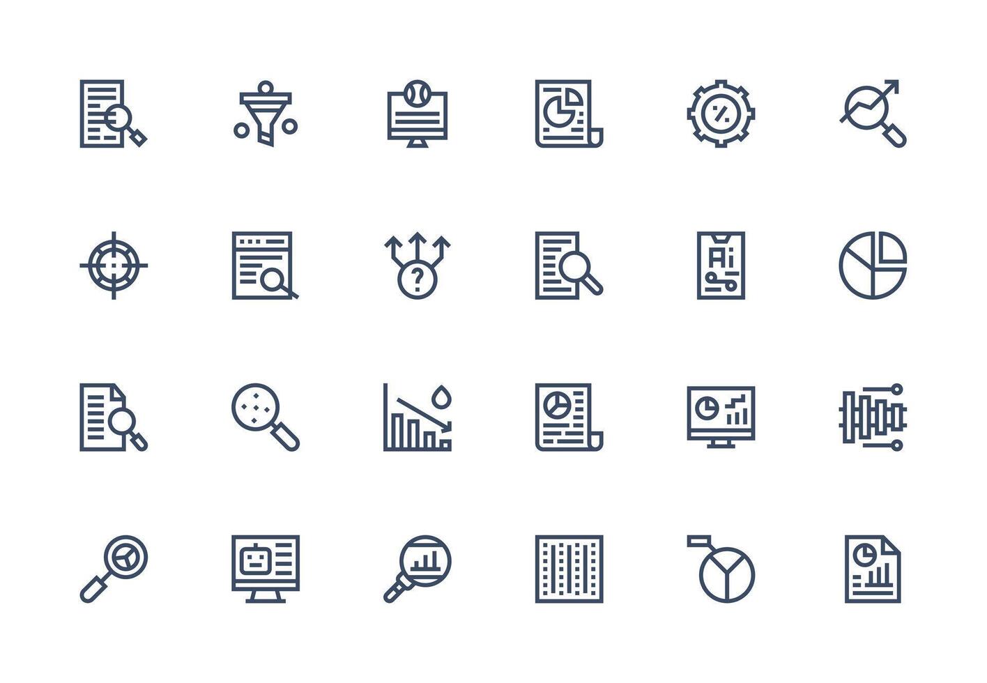 24 Data Analysis Icons in Thick Line Line Aesthetic Web and App Icon Pack Collection vector