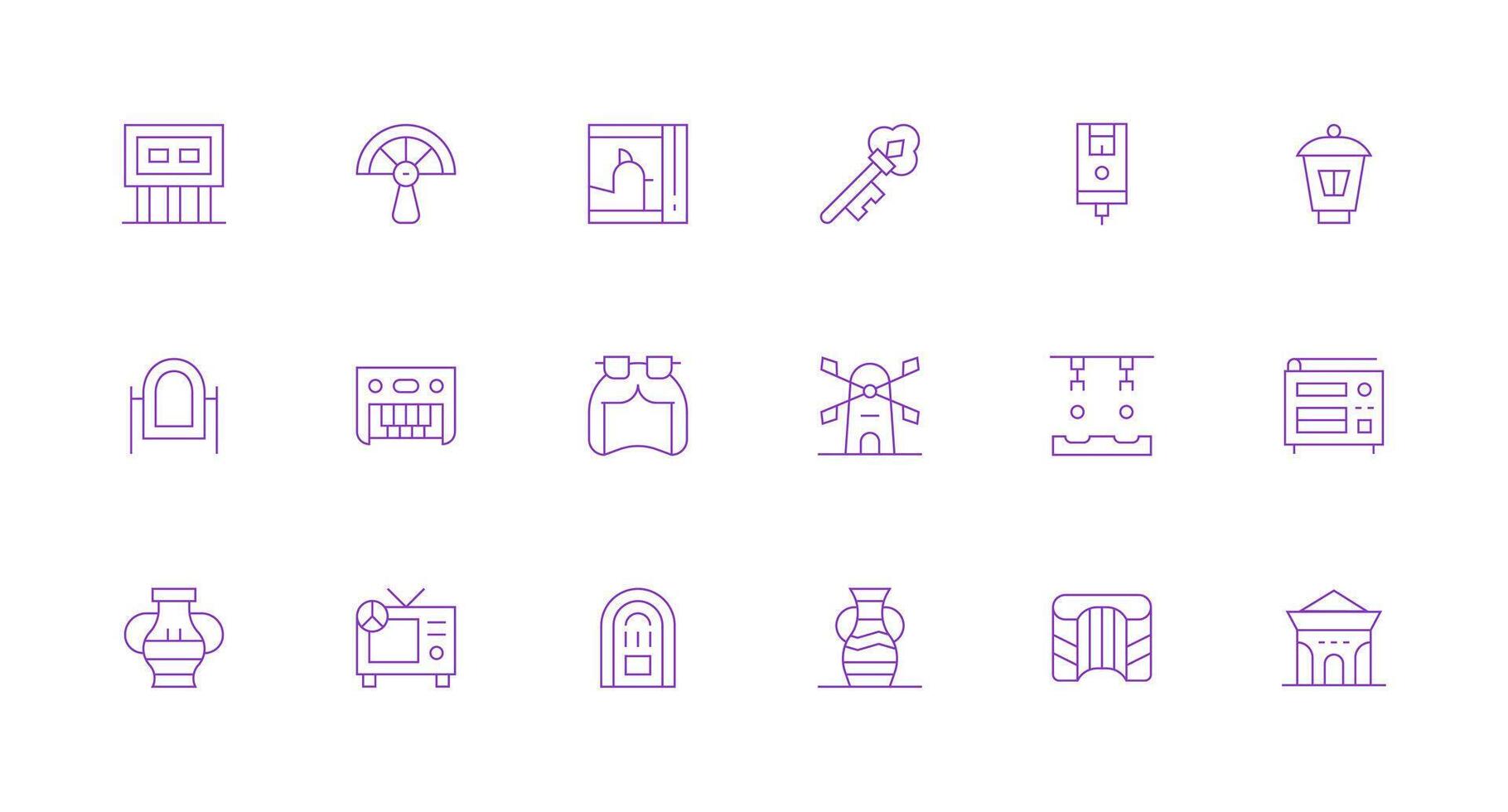 Old Set with 18 Minimal Line Icons Lightweight Icon Series for Fast Prototypes vector