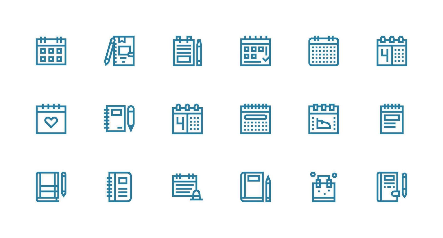 Diary Icon Set with 18 Strong Stroke Line Graphics Customizable Icon Series for Mobile Screens vector