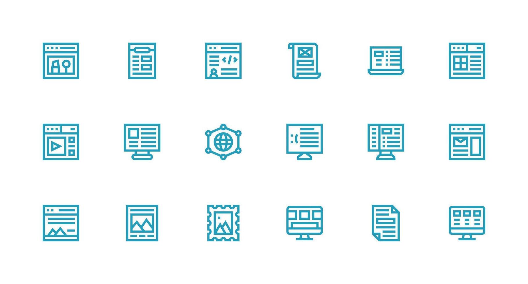 Webpage Icon Set with 18 Strong Stroke Line Graphics Editable Icon Collection vector