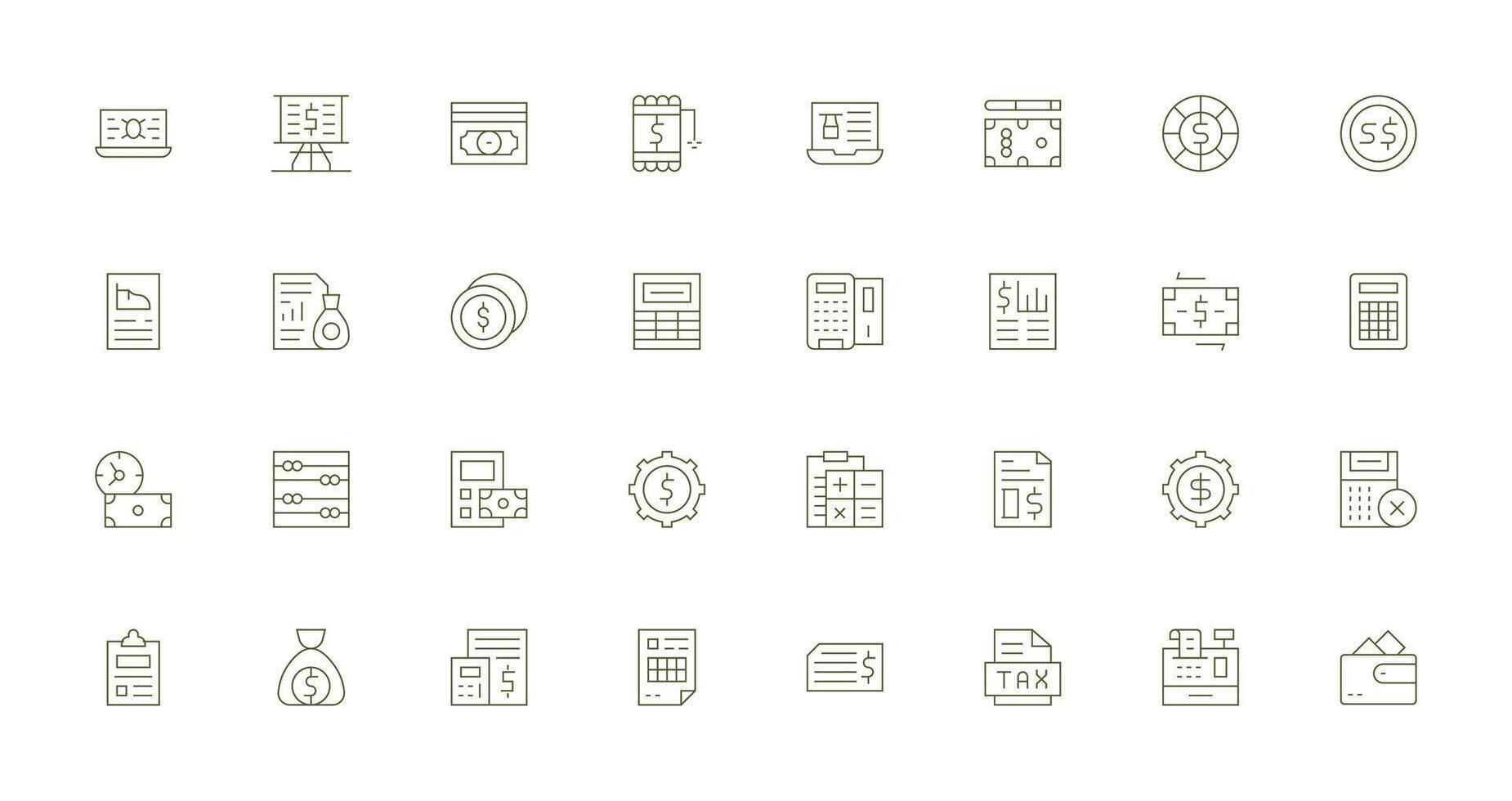 Accounting Set with 32 Thin Line Icons Customizable Icon Series for Mobile Screens vector