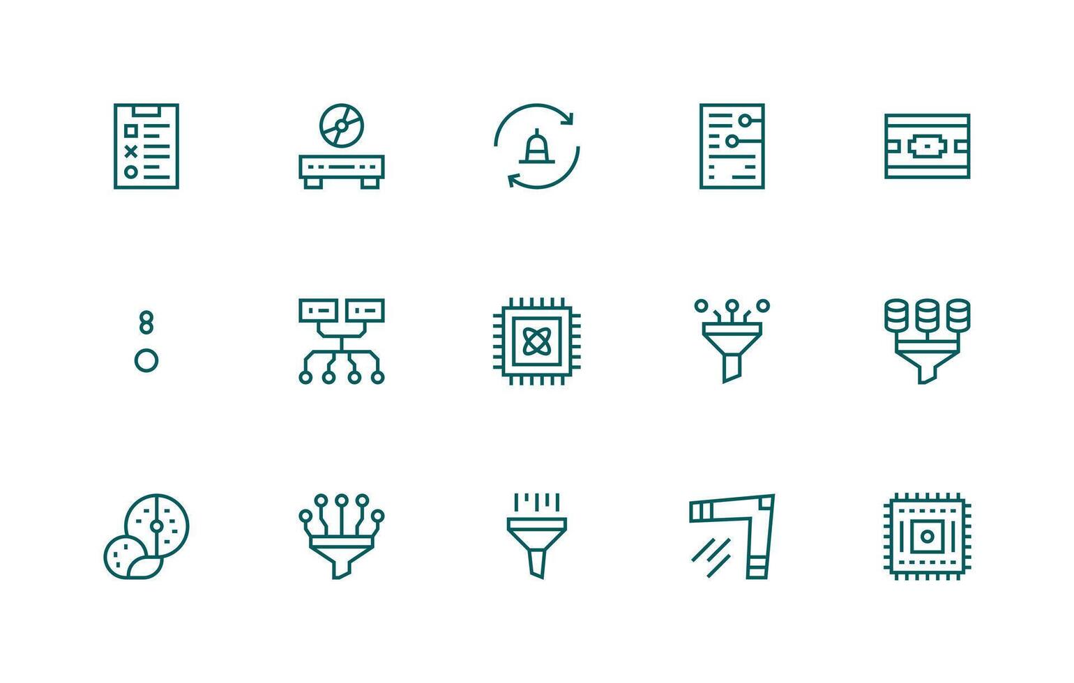 Regular Line Style Data Processing Icons with 15 Vectors Essential Icon Collection