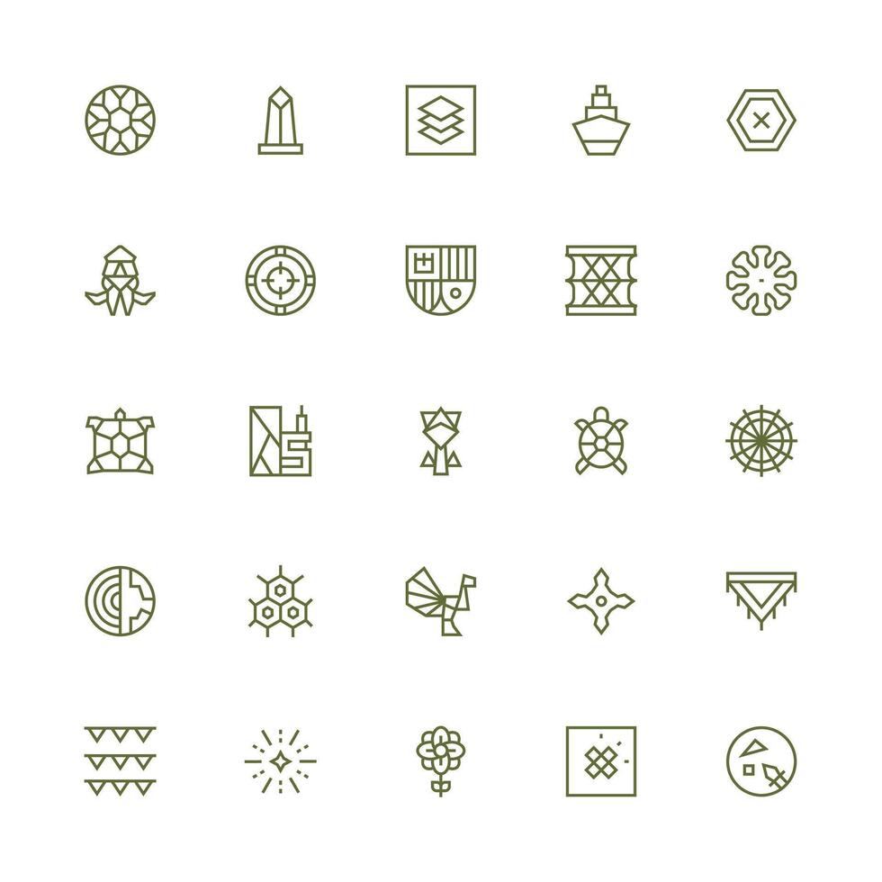Medium Stroke Outline Style Geometric Icons with 25 Vectors Responsive Icon Set for Flexible Layouts