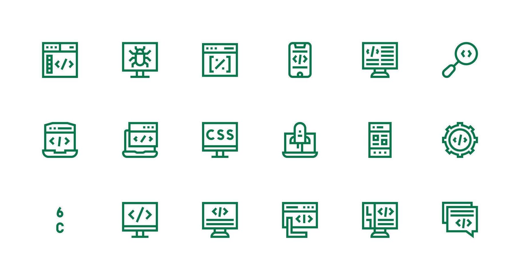 18 Strong Stroke Line Vectors for Coding Theme Complete Icon Set for Mobile Apps