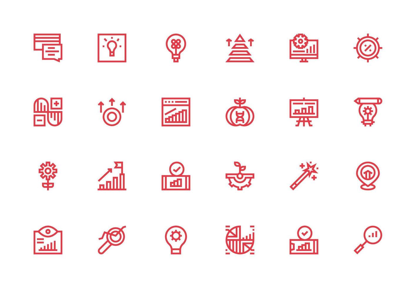 Improvement Design Icons featuring 24 in Thick Line Line Style Scalable Icons for Cross-Platform Interfaces vector