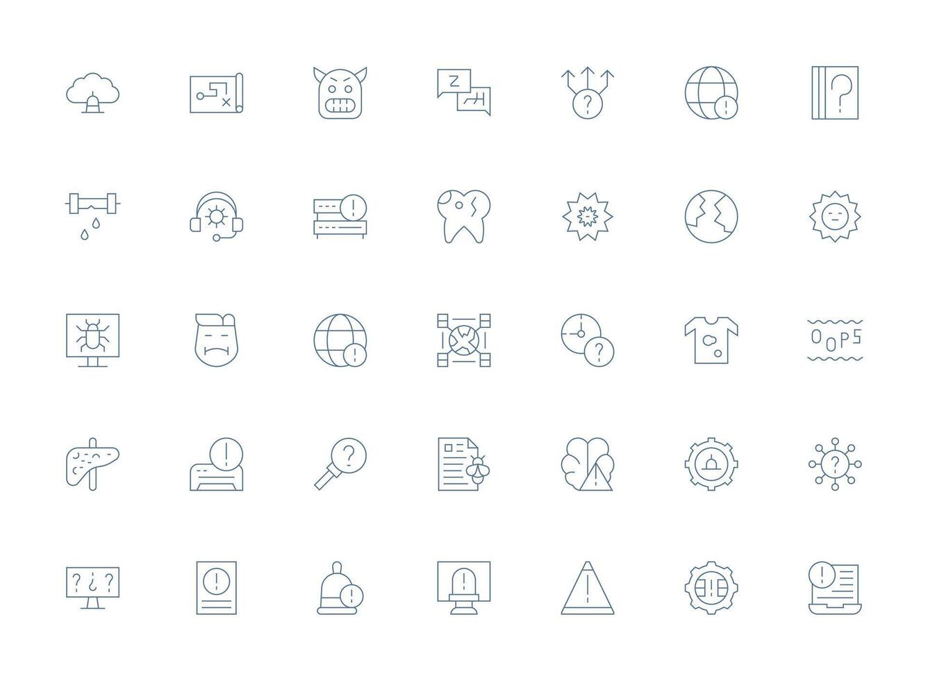 Light Line Style Problem Icons with 35 Vectors Complete Icon Bundle for Web Design