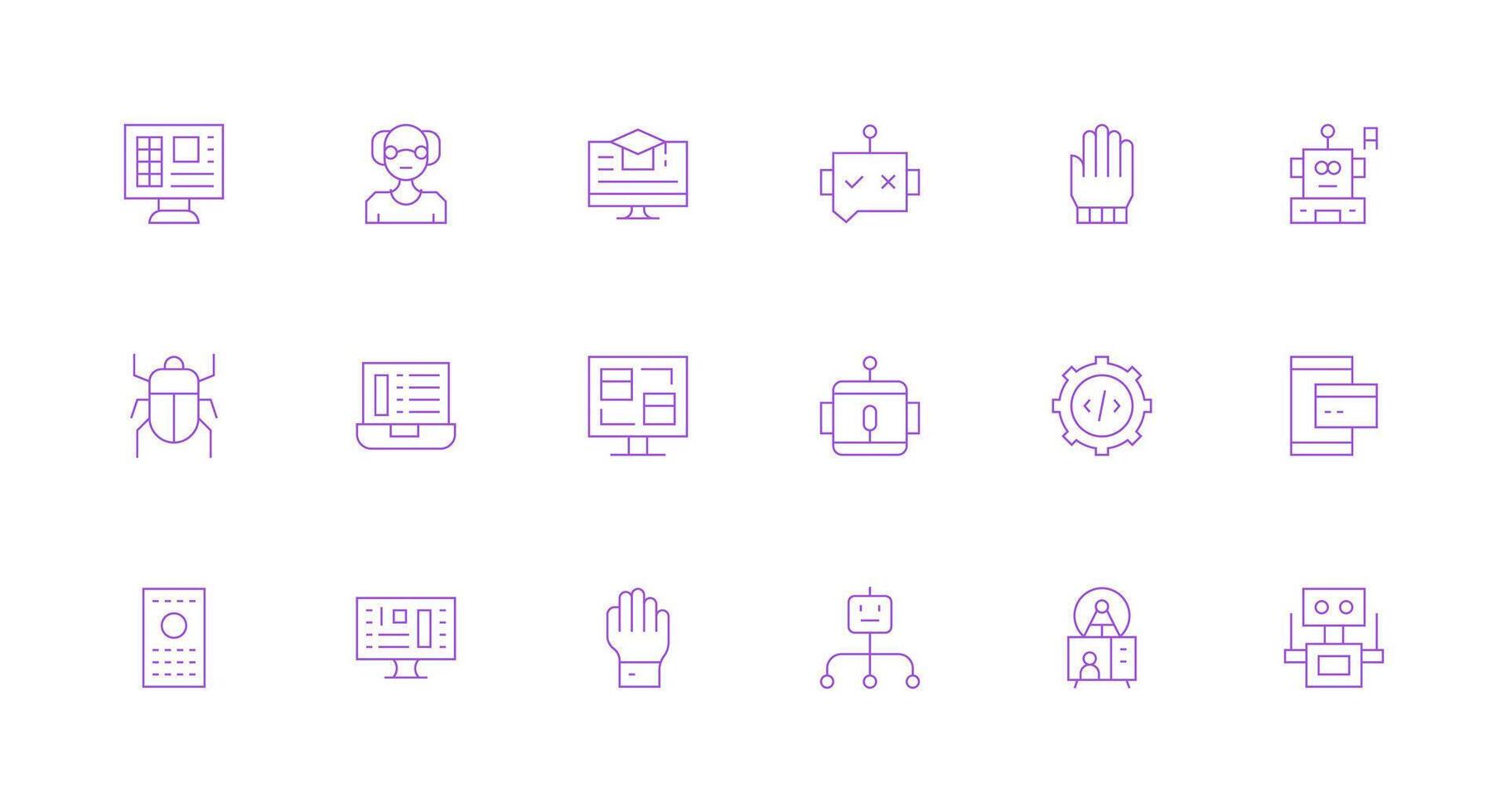 18 íconos para programa en mínimo línea formato ui y ux enfocado icono colección vector