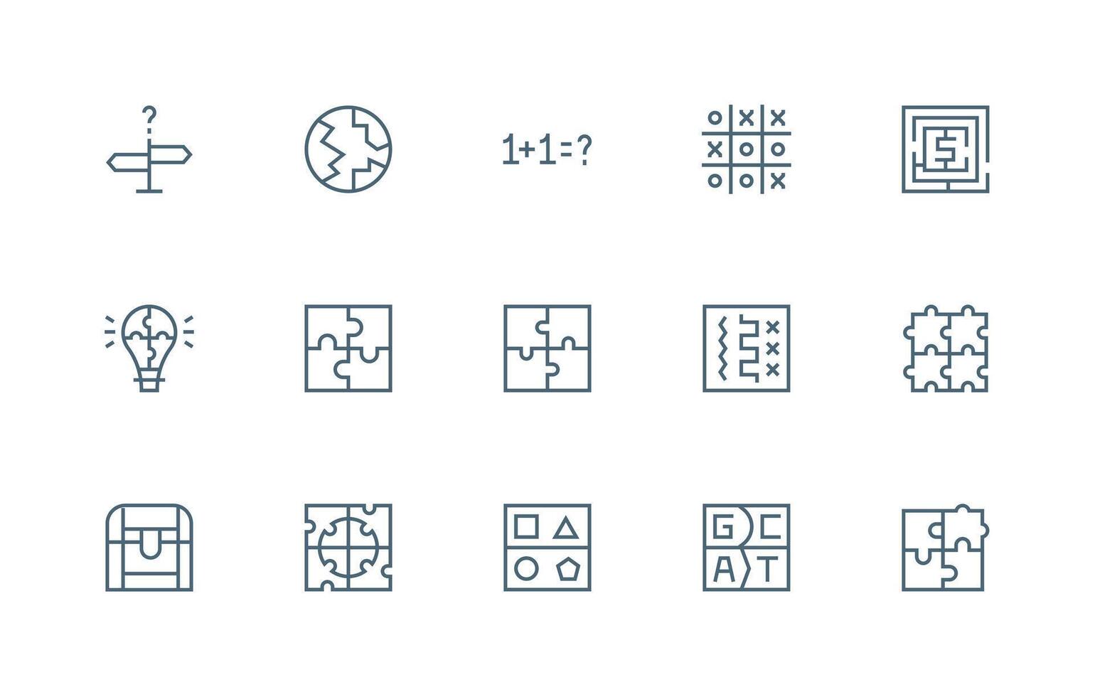 Puzzle Icon Set with 15 Regular Line Graphics Scalable Icon Pack vector