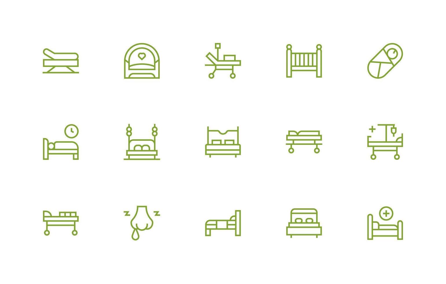 15 Regular Line Icons for Bed Graphics Complete Icon Set for Mobile Apps vector