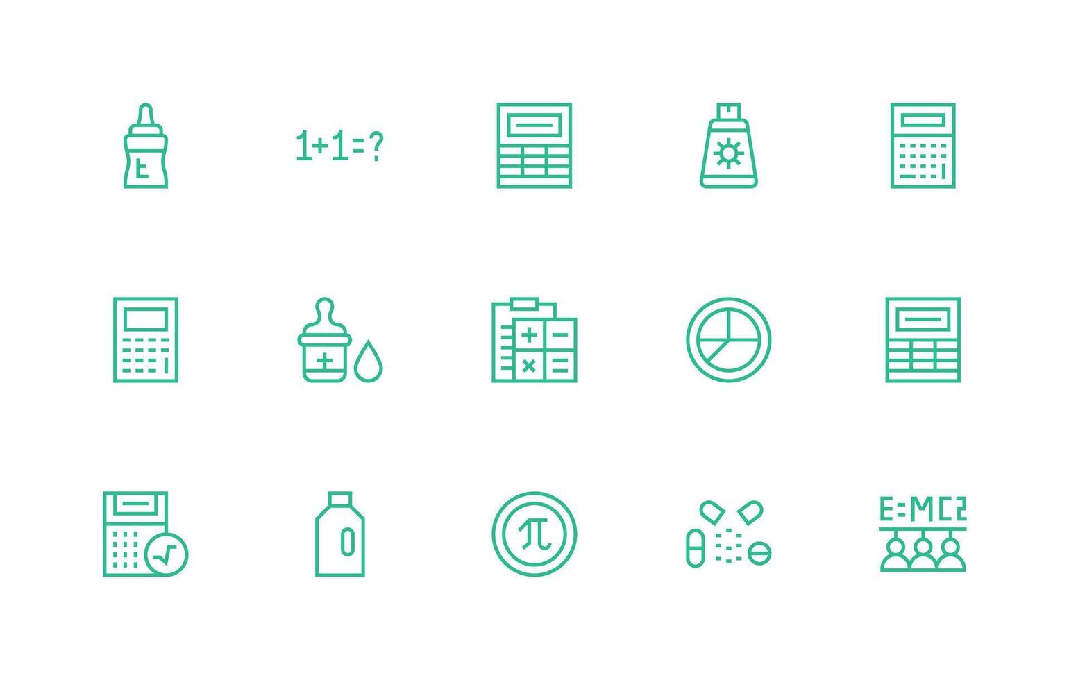 Regular Line Style Formula Icons with 15 Vectors Organized Pack for Project Assets