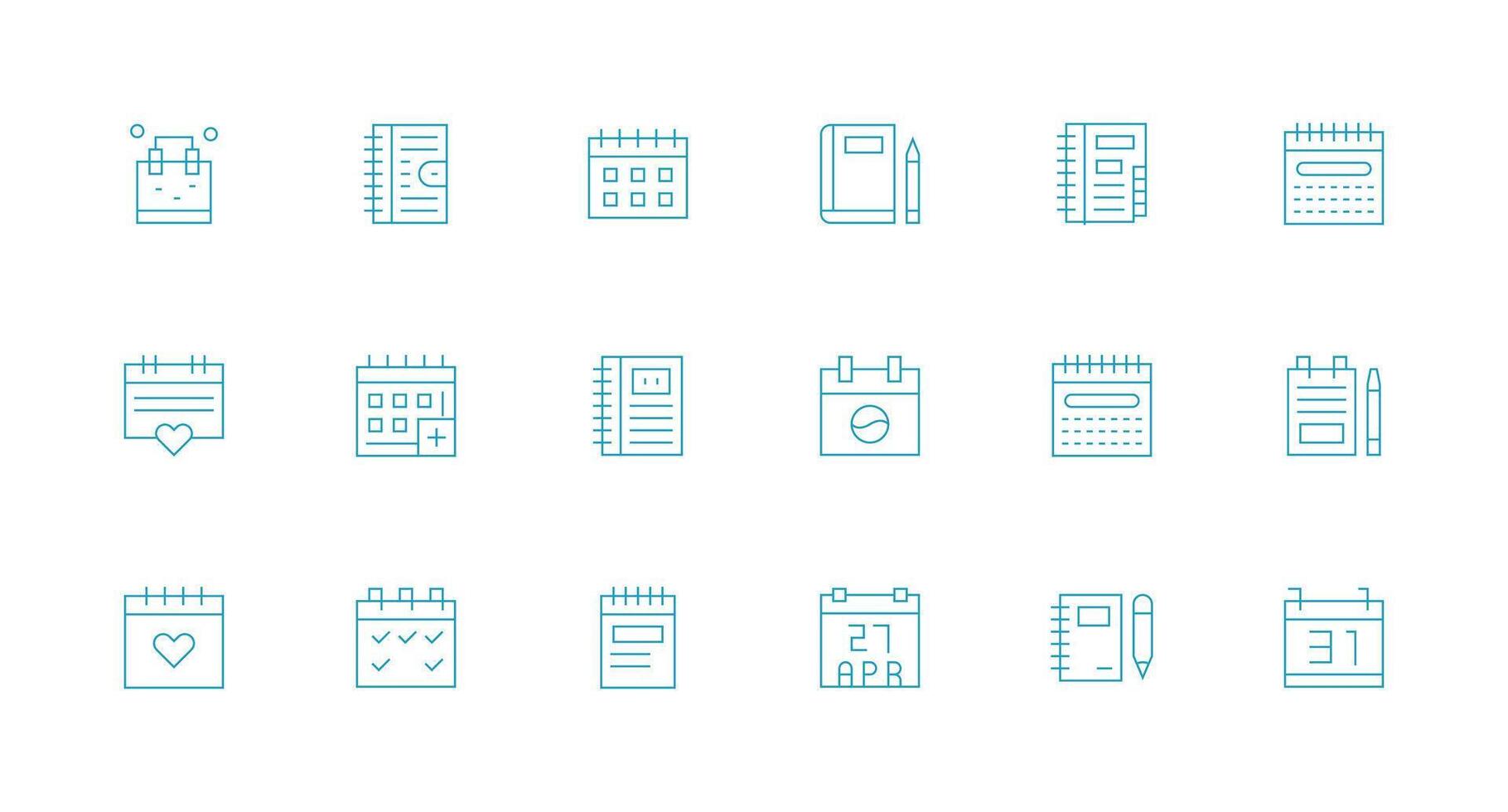 diario diseño íconos presentando 18 en mínimo línea estilo ui icono conjunto vector