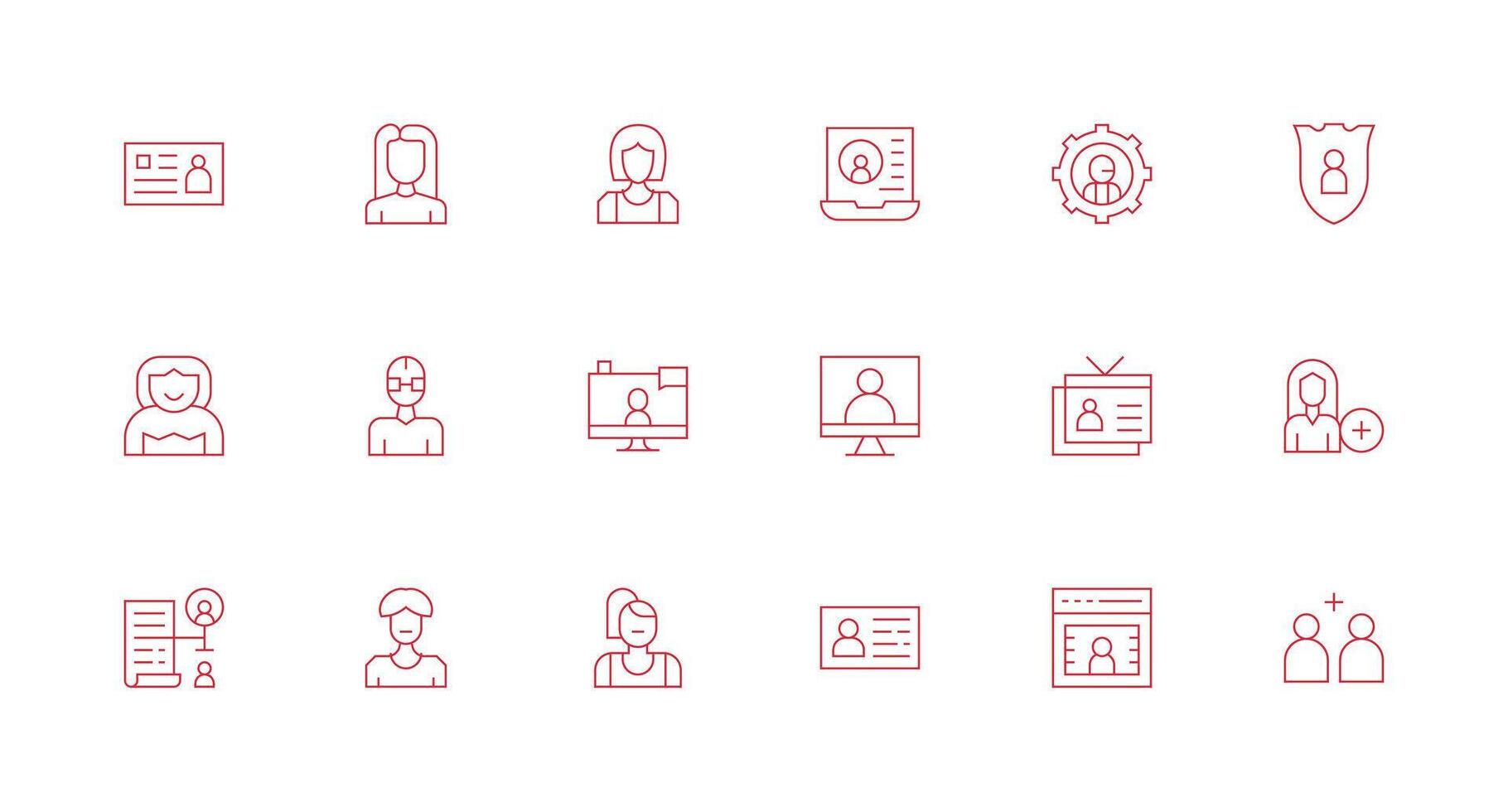 User Account Icon Set with 18 Minimal Line Graphics Minimal Icon Set for Interface Projects vector