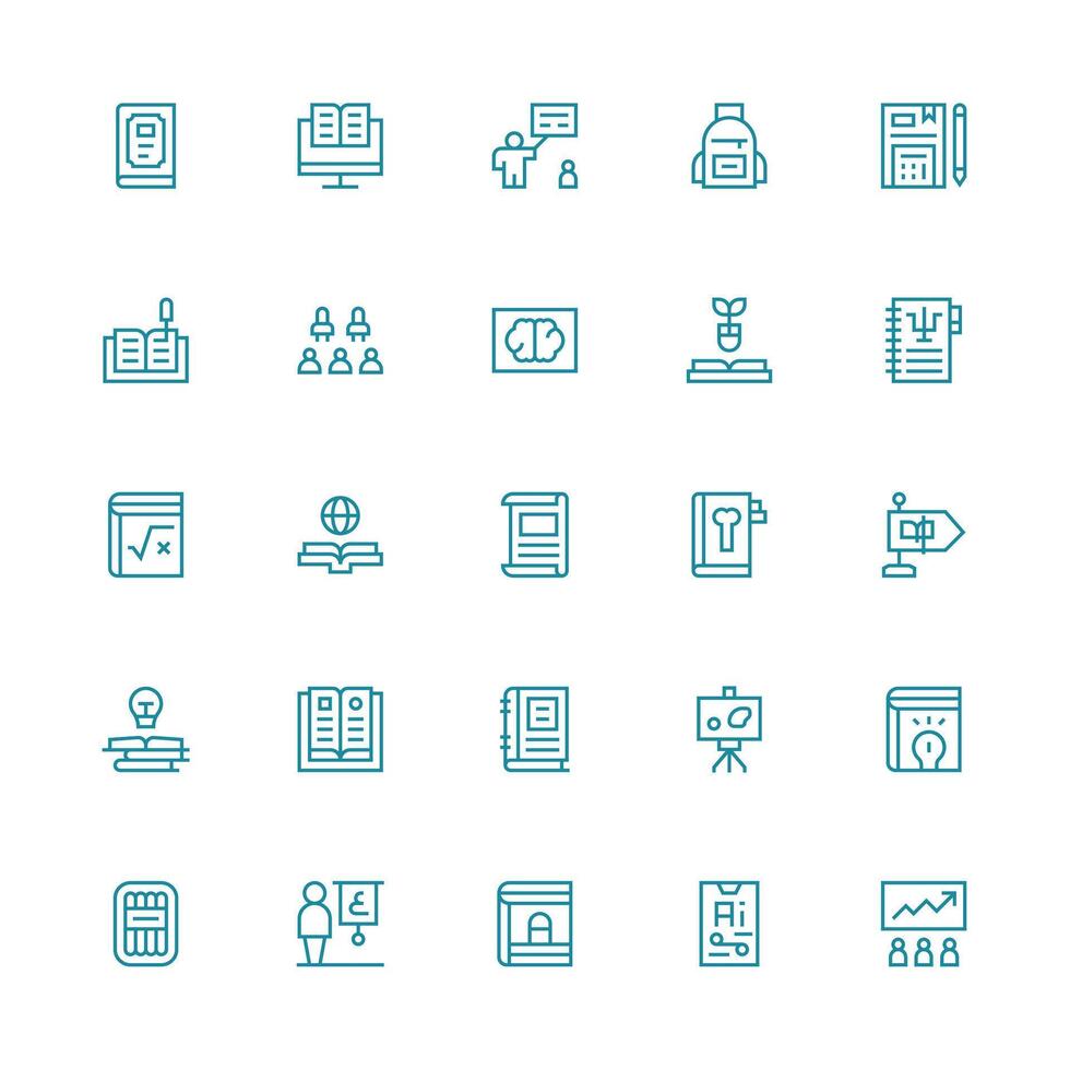 25 Medium Stroke Outline Style Icons from Learning Collection Neatly Designed Icons for Web Platforms vector