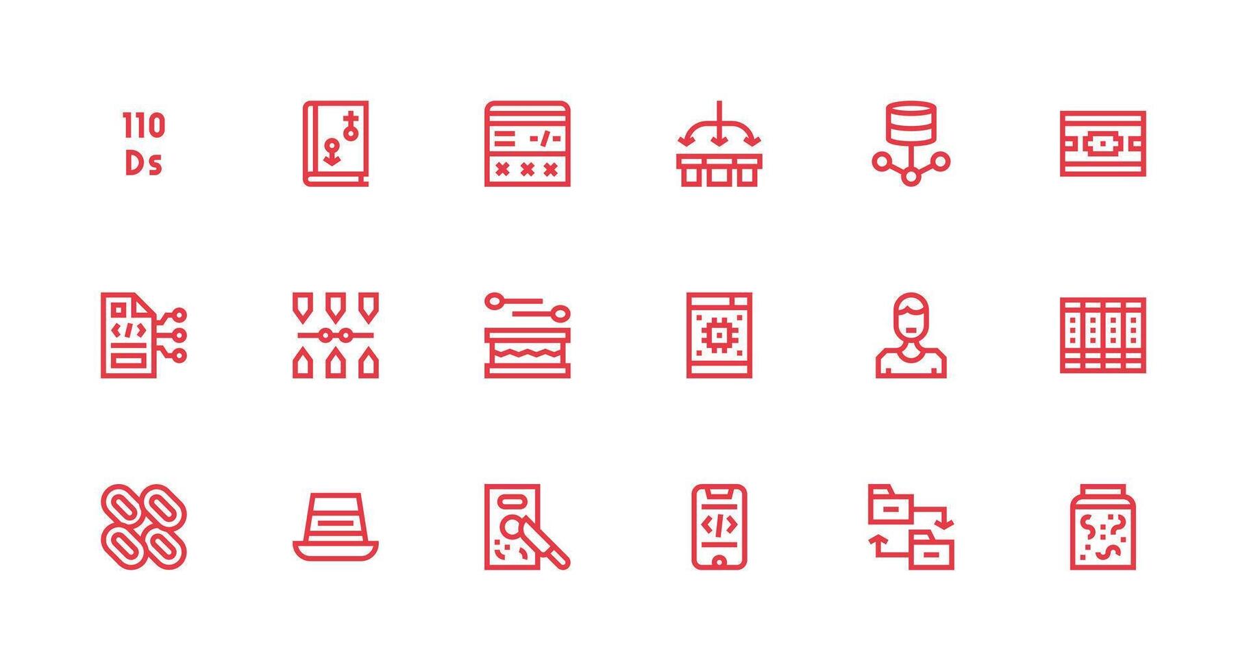 Database Set with 18 Strong Stroke Line Icons General Use Icon Pack vector