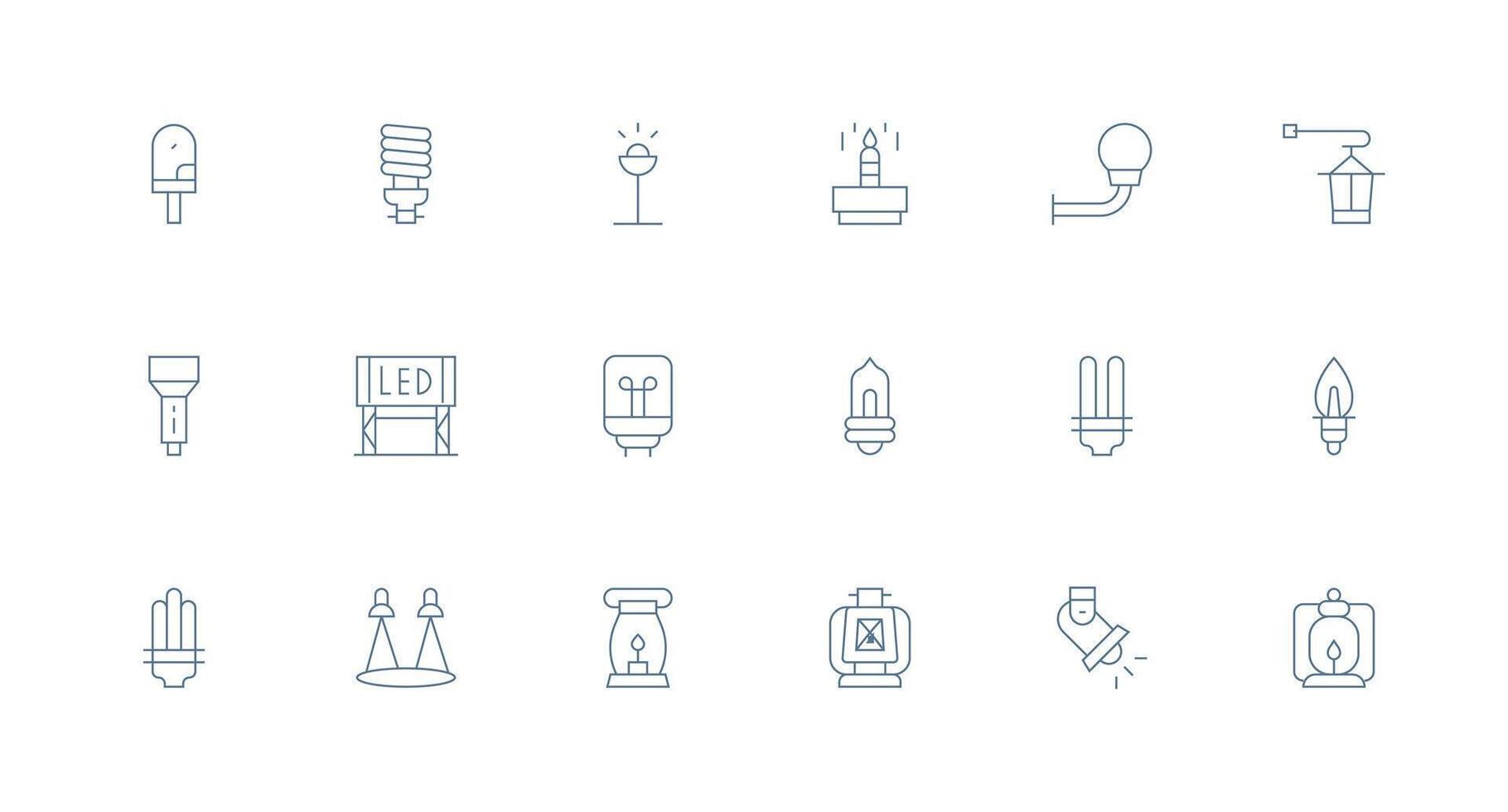 18 Minimal Line Designs for Light Source Icons Clear and Concise Icon Set Collection vector