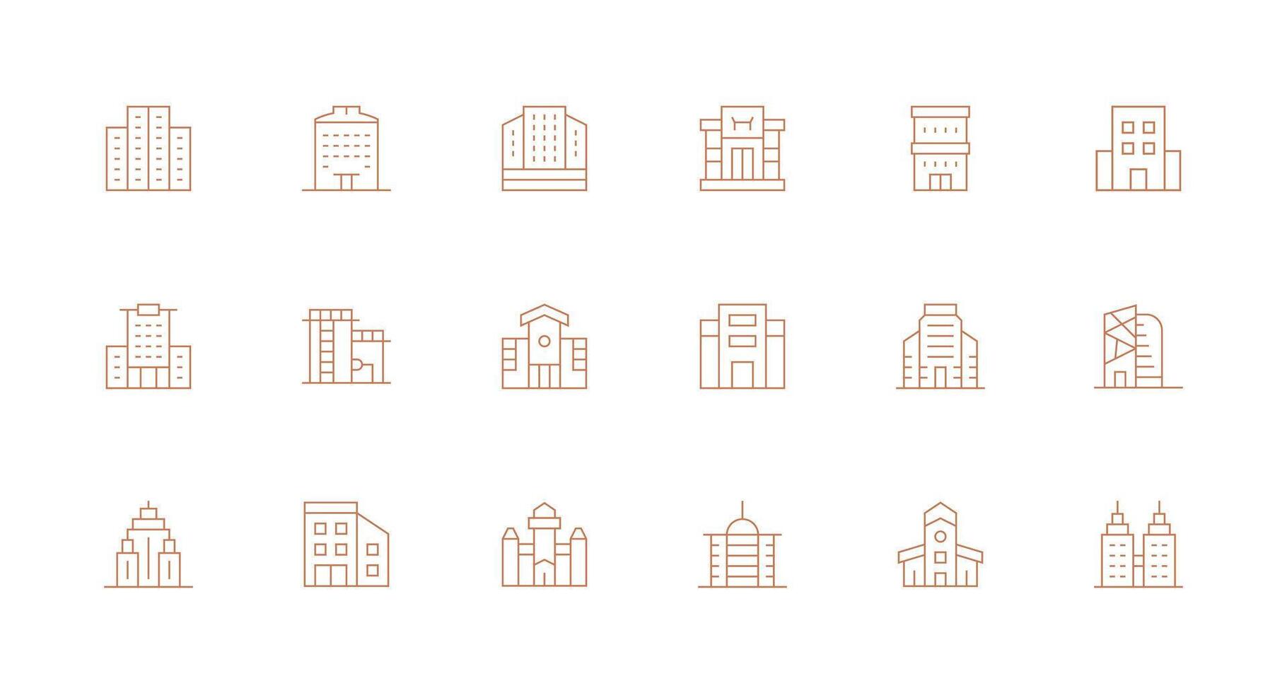 18 Minimal Line Designs for Skyscraper Icons Complete Icon Bundle for Web Design vector