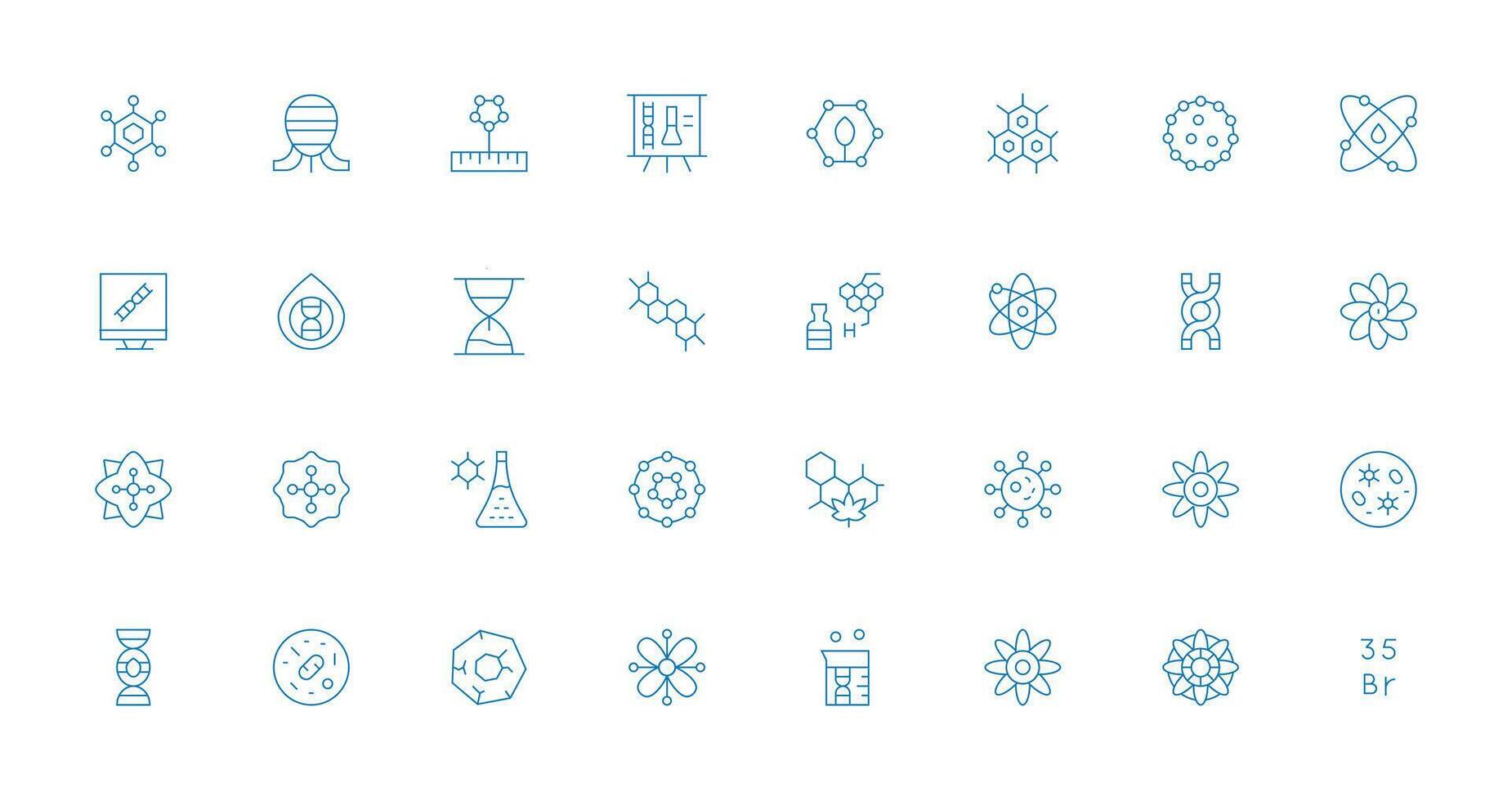 32 Thin Line Icons for Molecule Graphics Simple Icons for Interface and Wireframes vector